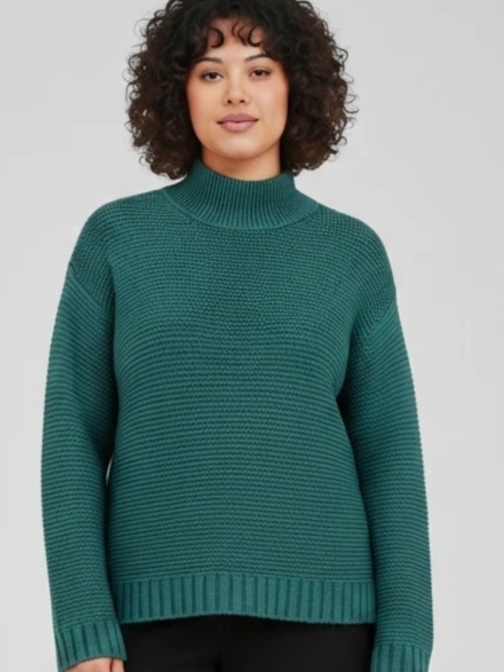 Eileen Fisher Funnel Neck Teal Ribbed Sweater Womens Size 2X Recycled Cashmere